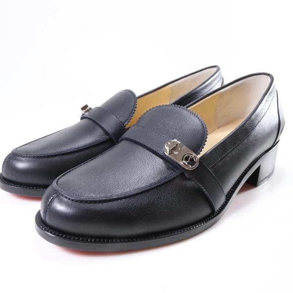 CL Moc black leather strass loafers